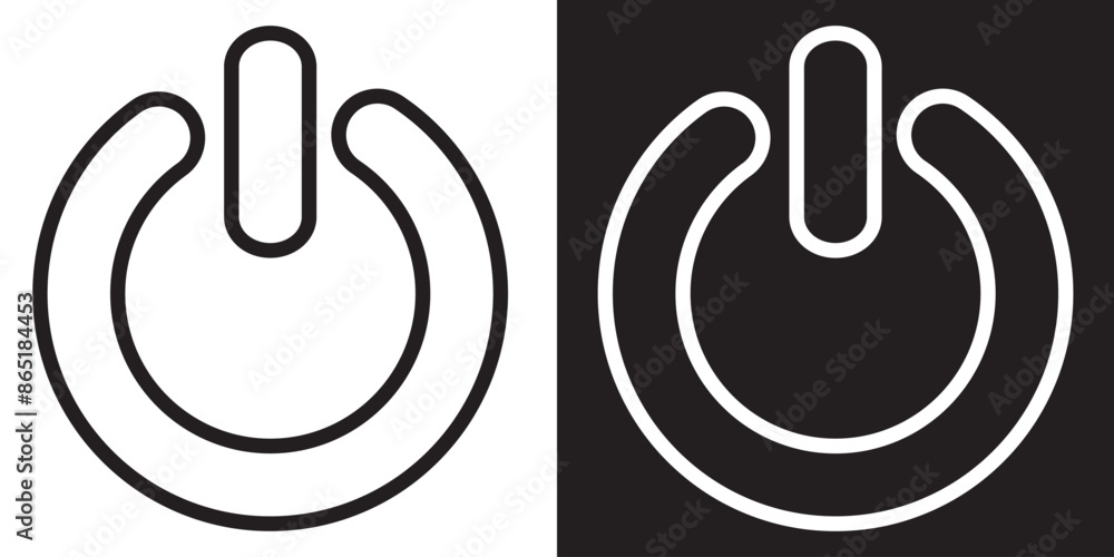 Power button icon. Simple round shape. Flat red on off switch symbol. Start sign silhouette. Vector illustration image. Isolated on white background. Power button icon. Simple round shape. Flat red on off switch symbol. Start sign silhouette. Vector illustration image. Isolated on white background.