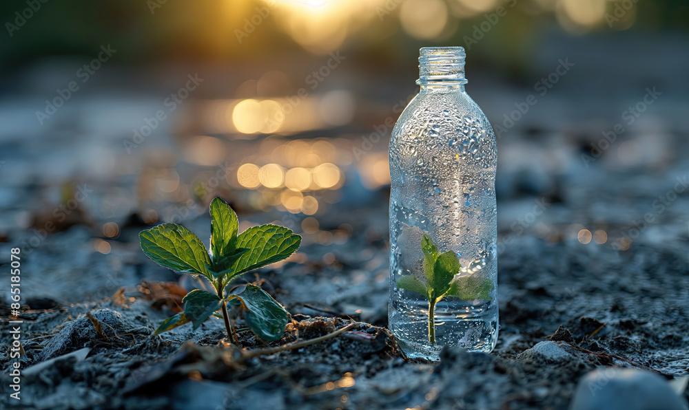 Sunset Dew on Clear Bottle and Sprout Sunset Dew on Clear Bottle and Sprout