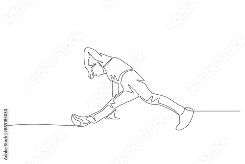 Male break dancer freestyling. Break dancing concept one-line drawing