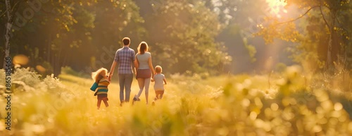 Family enjoying a nature walk for National Great American Pot Pie Day, September 23rd, ending with a pot pie picnic, 4K hyperrealistic photo. 4K Video