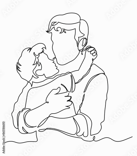 One continuous line of a father scolding his son harshly,  Hand drawn illustration for Father's Day, loving family, parenthood childhood concept