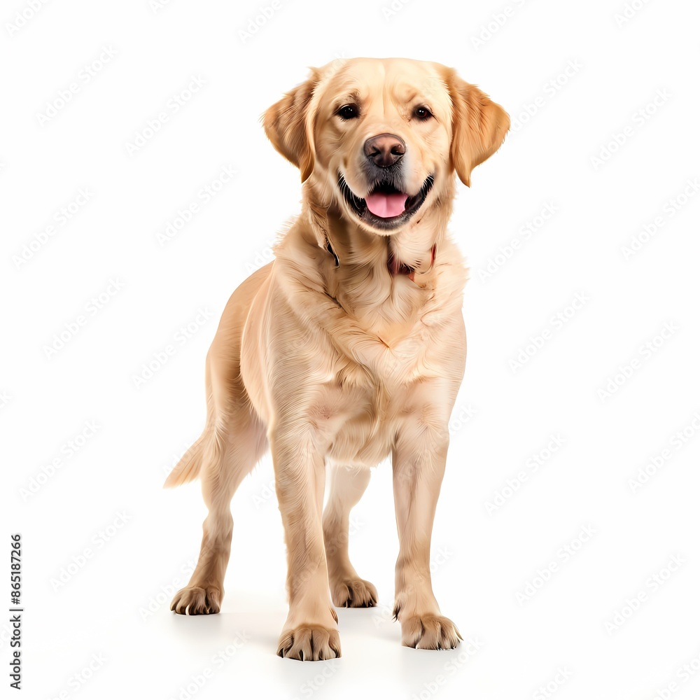 Labrador retriever dog breed standing against white background, AI Generated Labrador retriever dog breed standing against white background, AI Generated