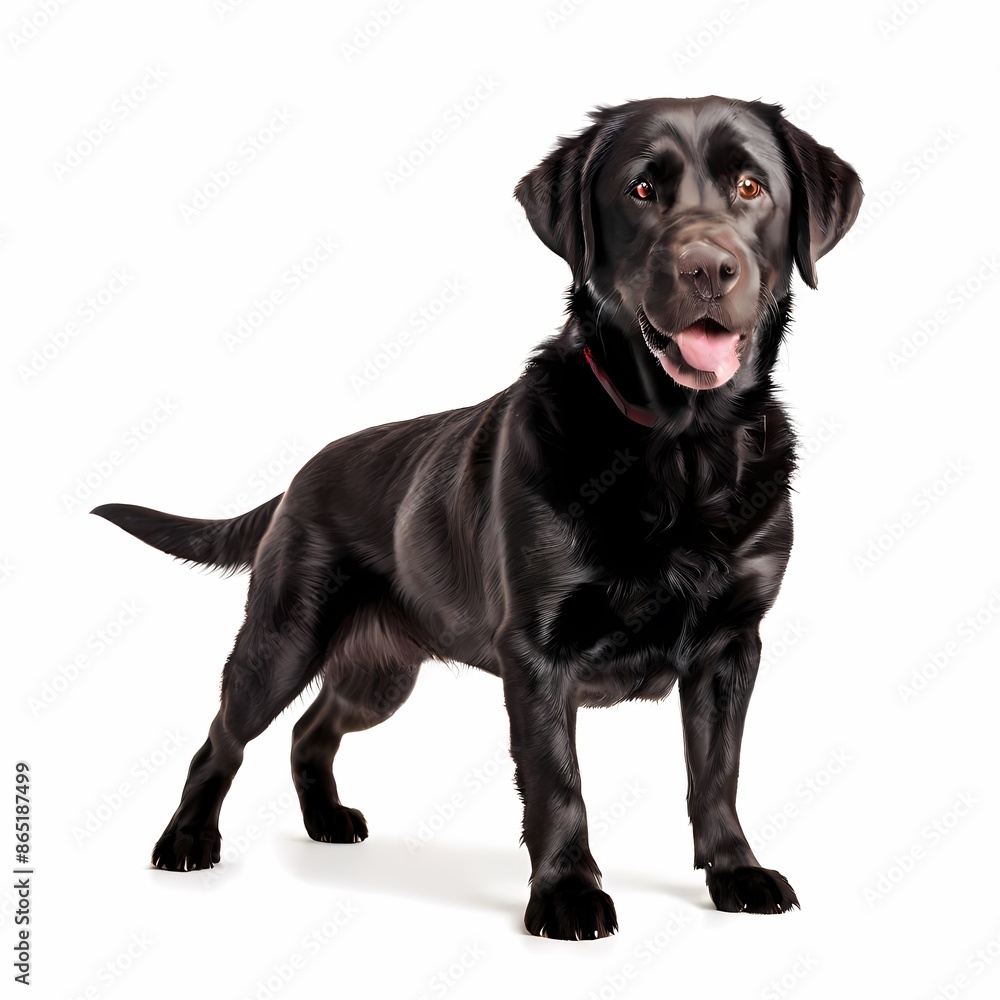 Labrador retriever dog breed standing against white background, AI Generated Labrador retriever dog breed standing against white background, AI Generated