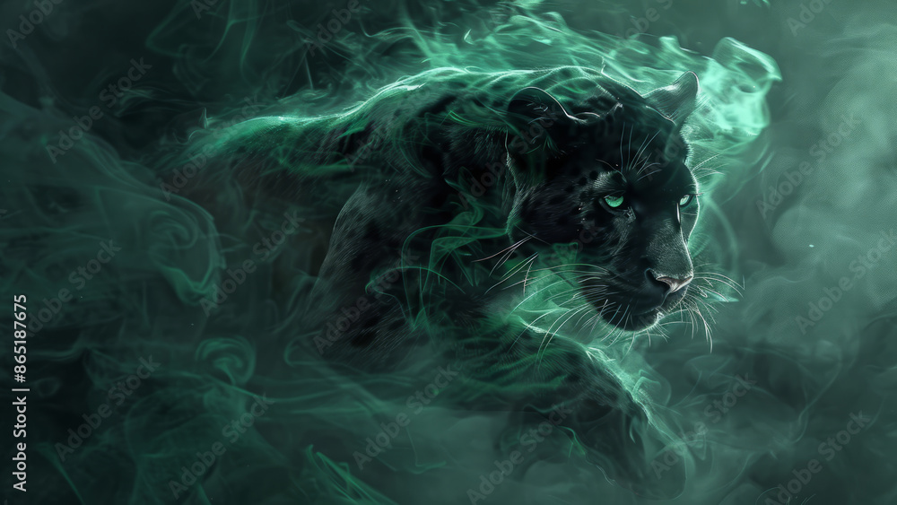 Powerful Panther Emerging from Neon Smoke Powerful Panther Emerging from Neon Smoke