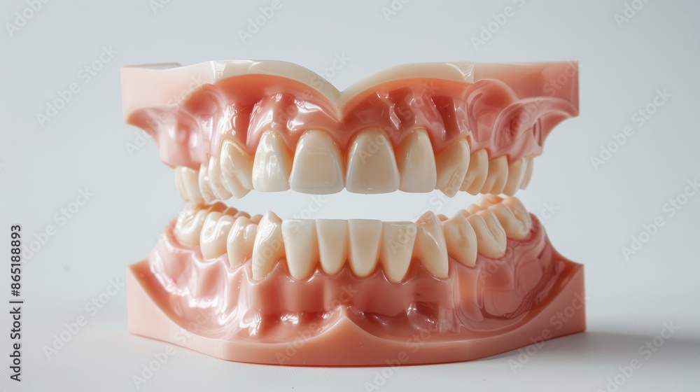 Fototapeta premium Dentist s office with dental gypsum model of upper denture on white background