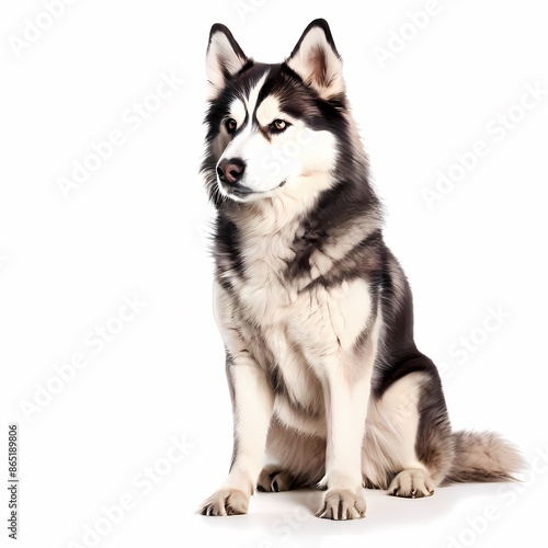 Mackenzie river husky dog breed standing against white background, AI Generated © Toseef