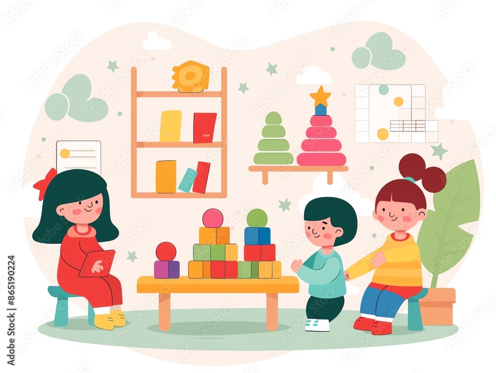Children playing educational games in a learning center, educational games, playbased learning Children playing educational games in a learning center, educational games, playbased learning