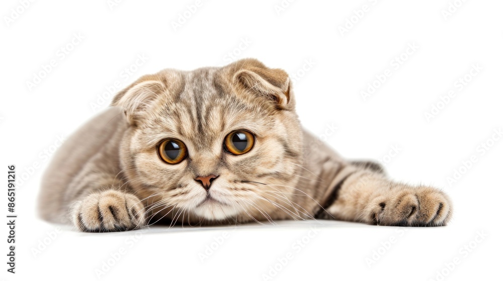 Obraz premium A curious Scottish Fold cat tilting its head, with its large, folded ears adding to its charm.