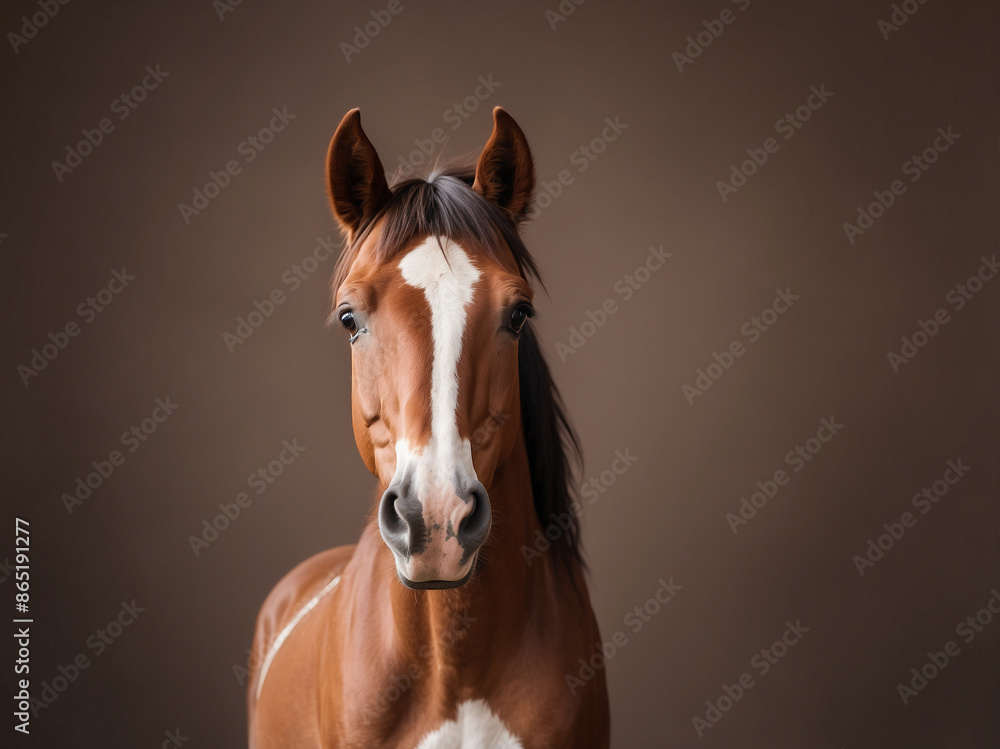 Fototapeta premium Equine Elegance, A Majestic Horse Set Against a Solid Brown Background