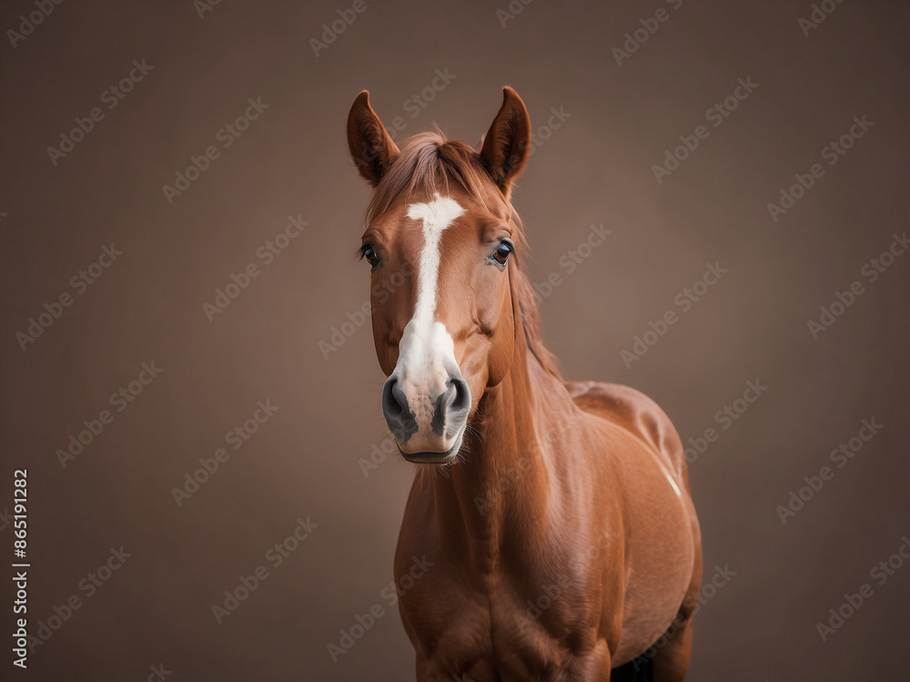 Fototapeta premium Equine Elegance, A Majestic Horse Set Against a Solid Brown Background