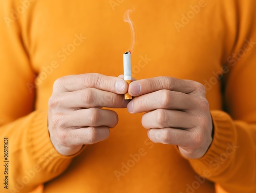 Person successfully quitting smoking, quit smoking, health improvement photo