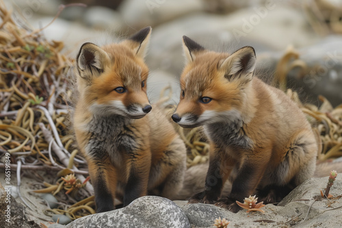 Wallpaper Mural Two young foxes in a natural habitat Torontodigital.ca