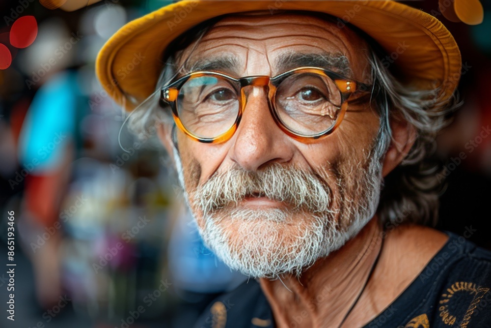 Close-Up Portrait of a Senior Man Wearing Glasses and a Hat in a City Setting Close-Up Portrait of a Senior Man Wearing Glasses and a Hat in a City Setting