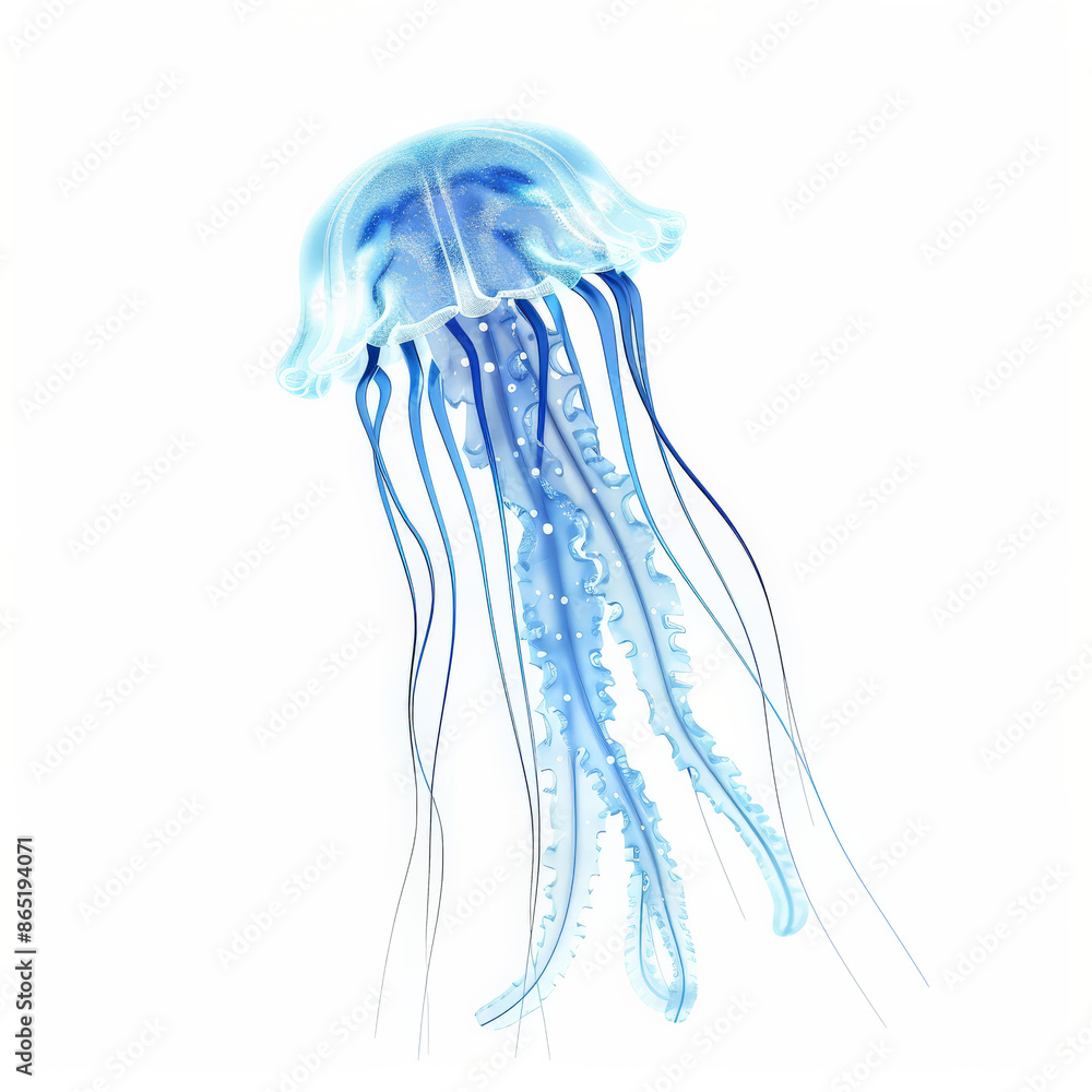 A jellyfish with bioluminescent glow, isolated on white background A jellyfish with bioluminescent glow, isolated on white background