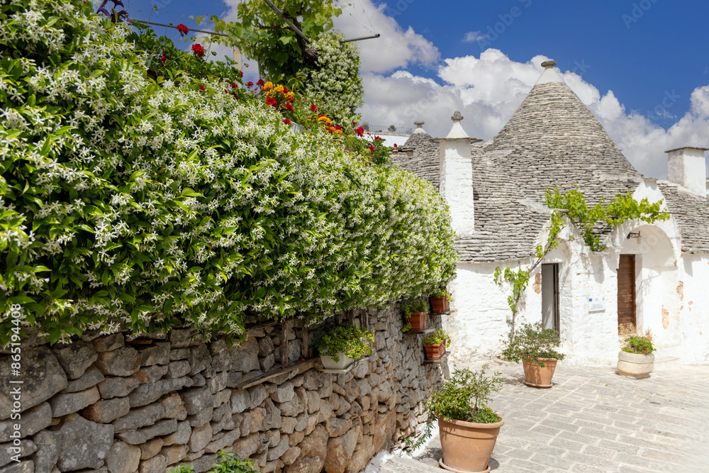 Trulli houses, traditional, unique Apulian dry stone hut with a conical roof, Alberobello, Italy