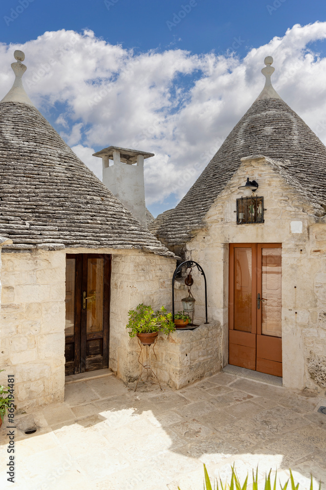 Trulli houses, traditional, unique Apulian dry stone hut with a conical roof, Alberobello, Italy