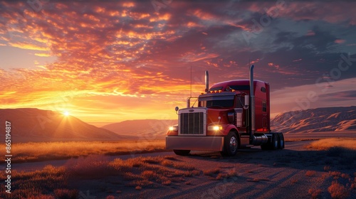 Classic American Truck Silhouetted at Sunset photo