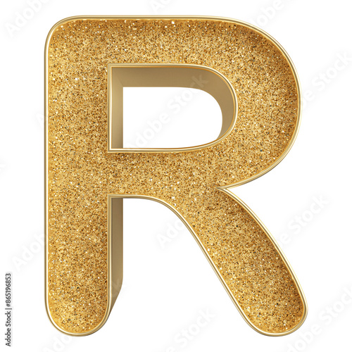 Gold Glitter 3D Font Letter R uppercase