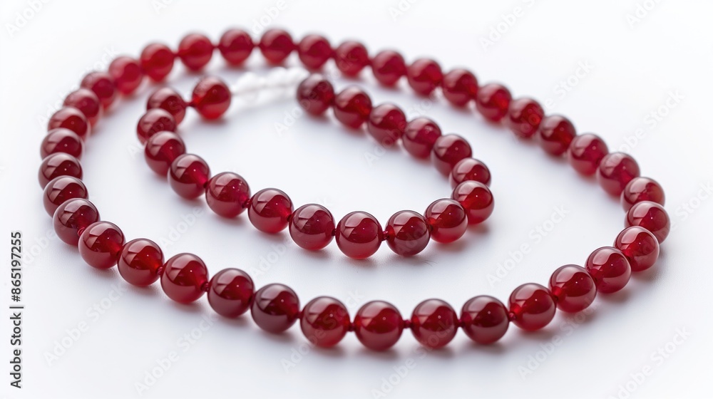 Red precious stone beads necklace or bracelet isolated on white background Red precious stone beads necklace or bracelet isolated on white background