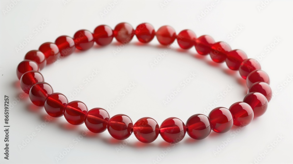 Obraz premium Red precious stone beads necklace or bracelet isolated on white background