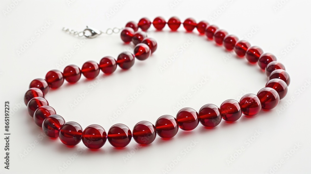 Red precious stone beads necklace or bracelet isolated on white background Red precious stone beads necklace or bracelet isolated on white background
