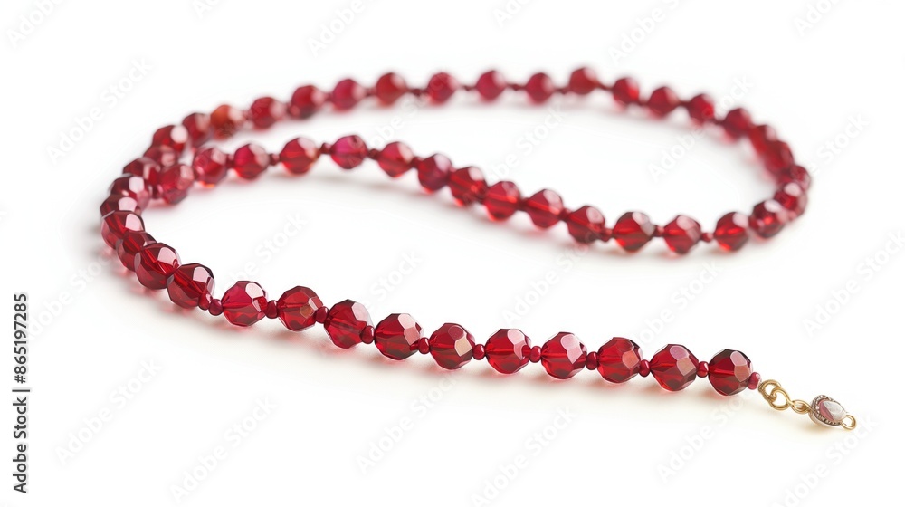 Red precious stone beads necklace or bracelet isolated on white background Red precious stone beads necklace or bracelet isolated on white background