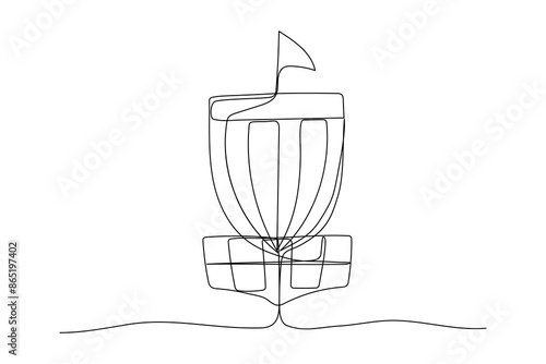 Disc golf one line icon. Doodle drawing isolated on white background