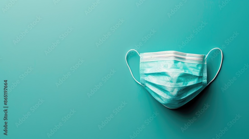 Medical mask on pastel teal blue background for virus prevention Concept of protection Medical mask on pastel teal blue background for virus prevention Concept of protection