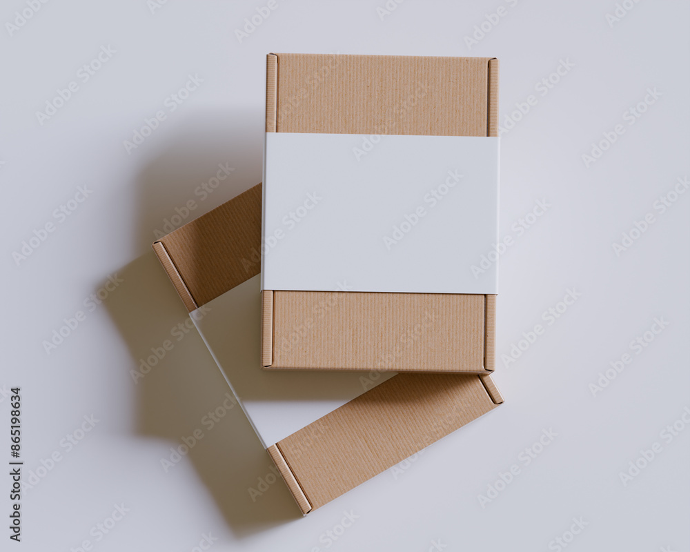 Brown cardboard boxes with a label white color isolated on gray background Brown cardboard boxes with a label white color isolated on gray background