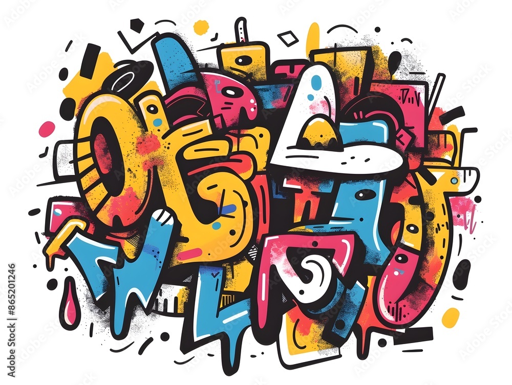 Fototapeta premium Playful Abstract Sticker Design with Clever Wordplay and Puns for Apparel and Merchandise