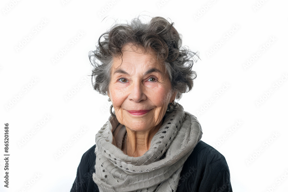 Beautiful elderly Caucasian woman with a kind look, facing the camera, isolated on white background. Beautiful elderly Caucasian woman with a kind look, facing the camera, isolated on white background.