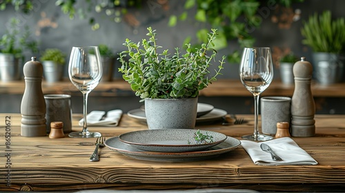Grey Table Setting Mockup: Top View with Menu and Utensils
