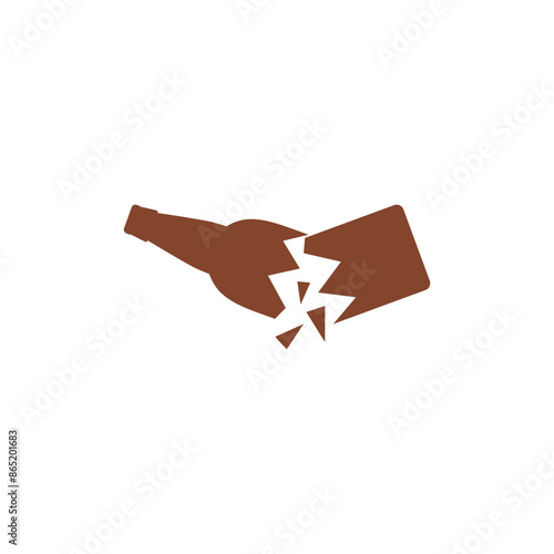 Broken and cracked beer glass bottle into two halves. Glass trash symbol. Garbage recycle concept. Isolated vector illustration on white background.
