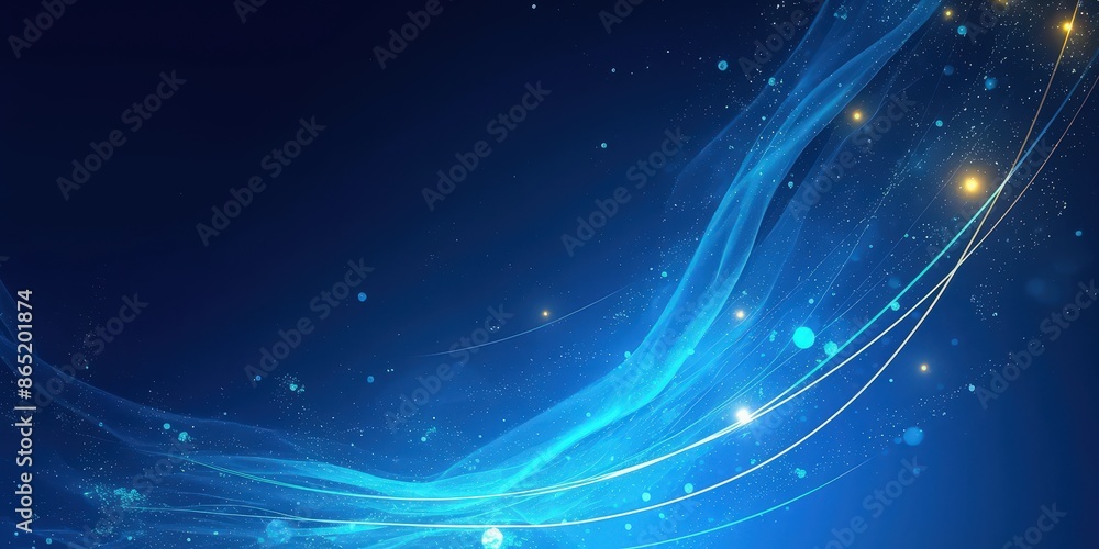 Fototapeta premium Abstract Blue and Gold Light Trails with Glowing Particles