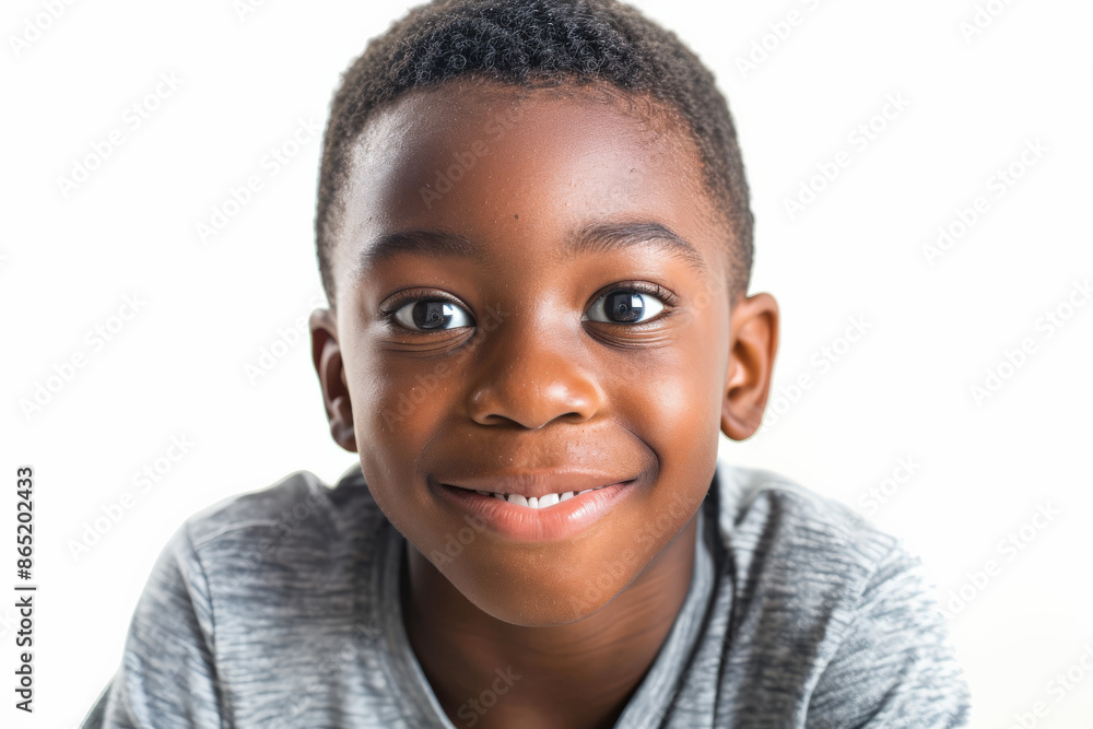 Energetic Black school-aged boy with a happy expression, gazing at the camera, isolated on white background. Energetic Black school-aged boy with a happy expression, gazing at the camera, isolated on white background.