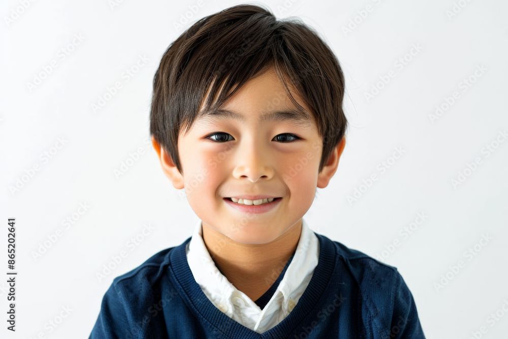 Handsome Japanese school-aged boy with an inviting smile, looking at the camera, isolated on white background. Handsome Japanese school-aged boy with an inviting smile, looking at the camera, isolated on white background.