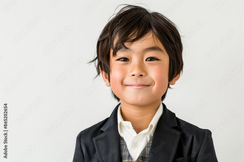 Handsome Japanese school-aged boy with an inviting smile, looking at the camera, isolated on white background. Handsome Japanese school-aged boy with an inviting smile, looking at the camera, isolated on white background.