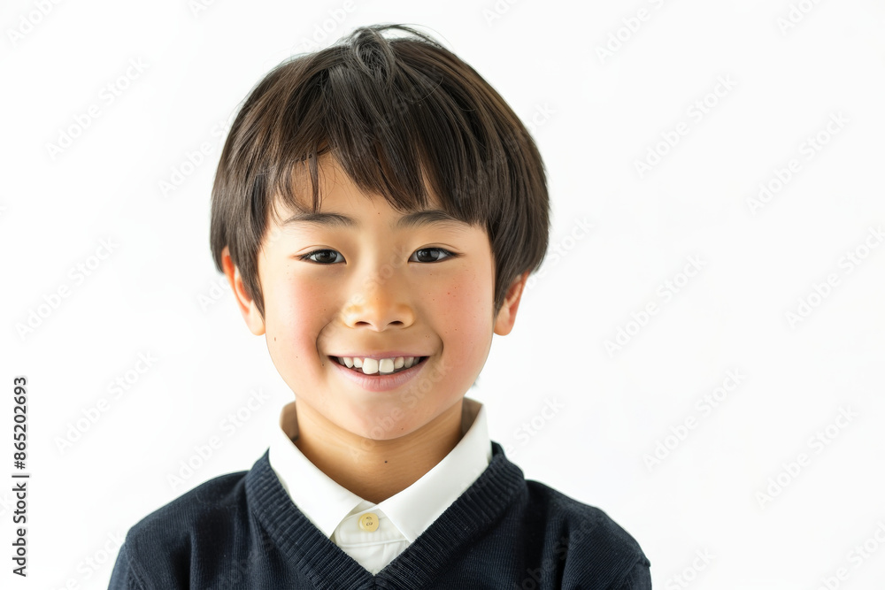 Handsome Japanese school-aged boy with an inviting smile, looking at the camera, isolated on white background. Handsome Japanese school-aged boy with an inviting smile, looking at the camera, isolated on white background.