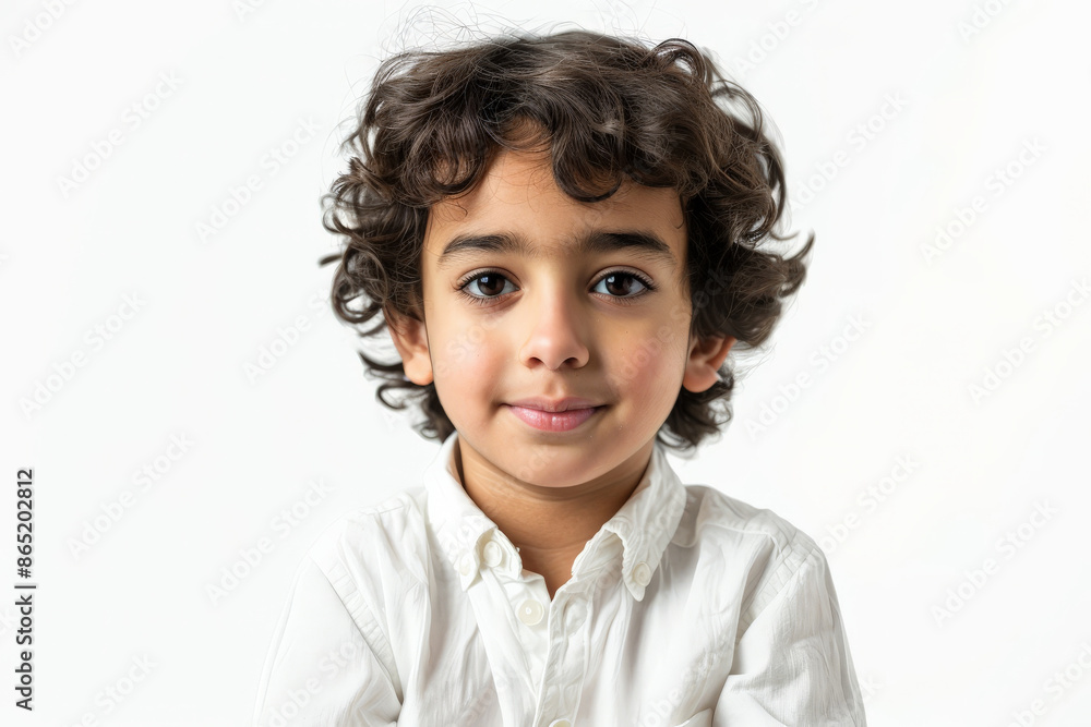 Lovely Arabian preschool-aged boy with a poised expression, looking at the camera, isolated on white background. Lovely Arabian preschool-aged boy with a poised expression, looking at the camera, isolated on white background.