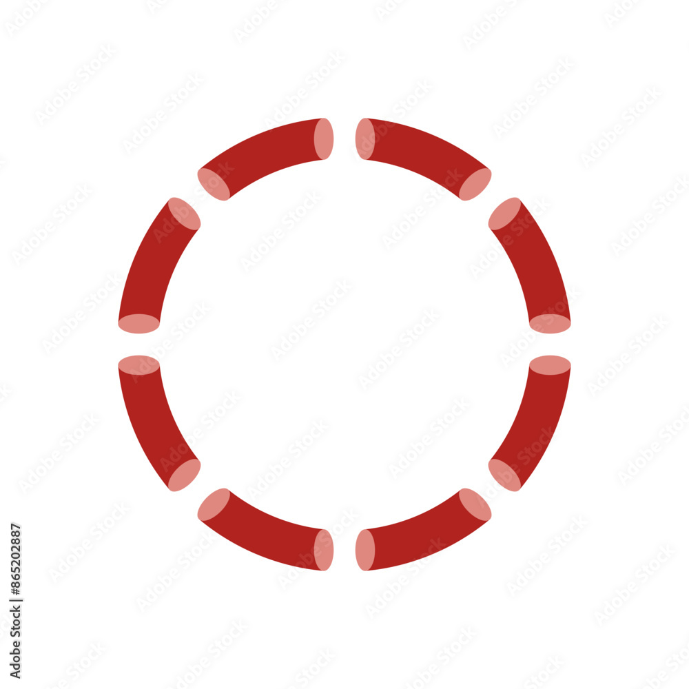 Sausage cut into pieces. A circle of sliced sausage pieces. Isolated vector illustration on a white background. Sausage cut into pieces. A circle of sliced sausage pieces. Isolated vector illustration on a white background.