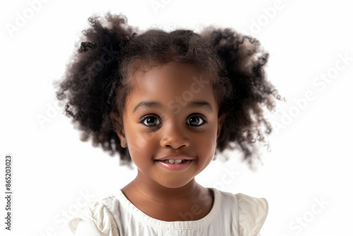 Wallpaper Mural Sweet African American preschool-aged girl with a playful expression, looking directly at the camera, isolated on white background. Torontodigital.ca