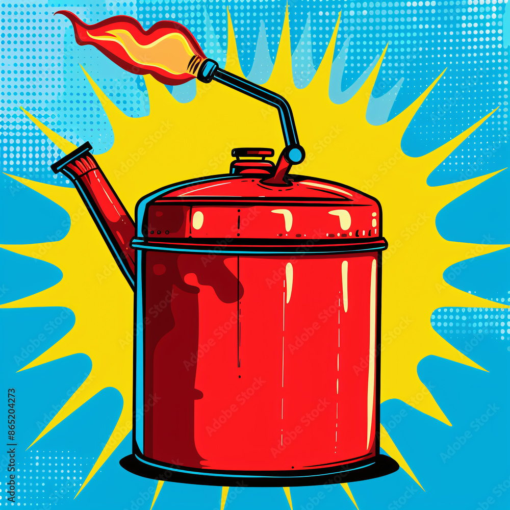 Cartoon gas can in comic style with bright colors Cartoon gas can in comic style with bright colors