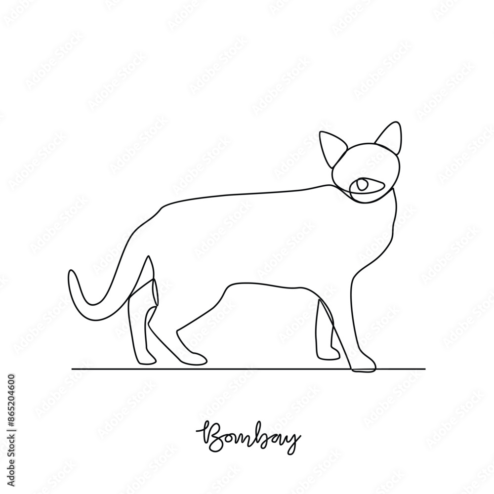 One continuous line drawing of Bombay vector illustration. Type of Cat themes design concept with simple linear style vector. Cats are domesticated mammals, loyalty and companionship to humans. One continuous line drawing of Bombay vector illustration. Type of Cat themes design concept with simple linear style vector. Cats are domesticated mammals, loyalty and companionship to humans.