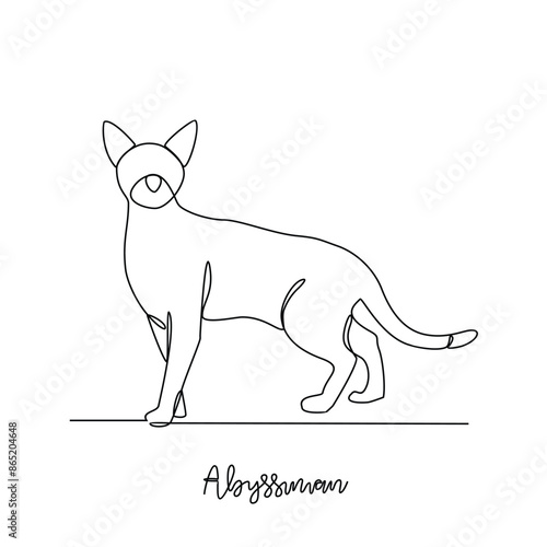 One continuous line drawing of Abyssinian vector illustration. Type of Cat themes design concept with simple linear style vector. Cats are domesticated mammals, loyalty and companionship to humans.