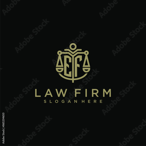 EF initial monogram logo for lawfirm with scale vector design