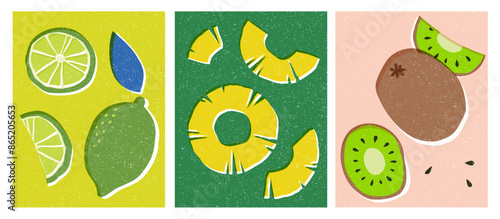 Limes, Pineapple and Kiwi Vector illustration posters