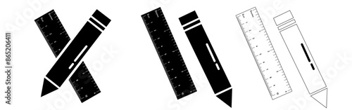 Measuring tool editable stroke and solid web icon set. Vector illustration