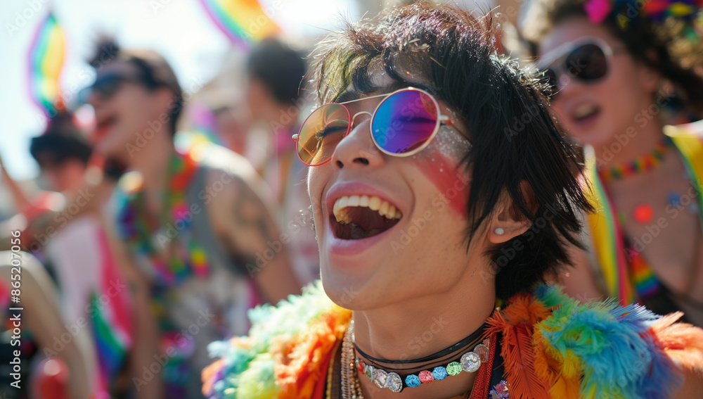 Portrait Of A Beautiful Young Woman Rallying For LGBTQ+ Rights At A Pride Month Parade With Diversity And Rainbow Flags: A Celebration Of Love And Inclusivity Portrait Of A Beautiful Young Woman Rallying For LGBTQ+ Rights At A Pride Month Parade With Diversity And Rainbow Flags: A Celebration Of Love And Inclusivity
