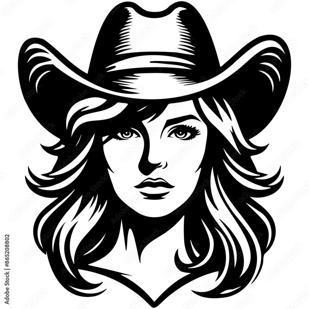 Woman Wearing Cowboy Hat Illustration. Woman Wearing Cowboy Hat Illustration.