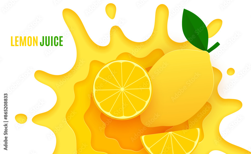 Paper cut lemon fresh juice drink with splash for fruit lemonade ...